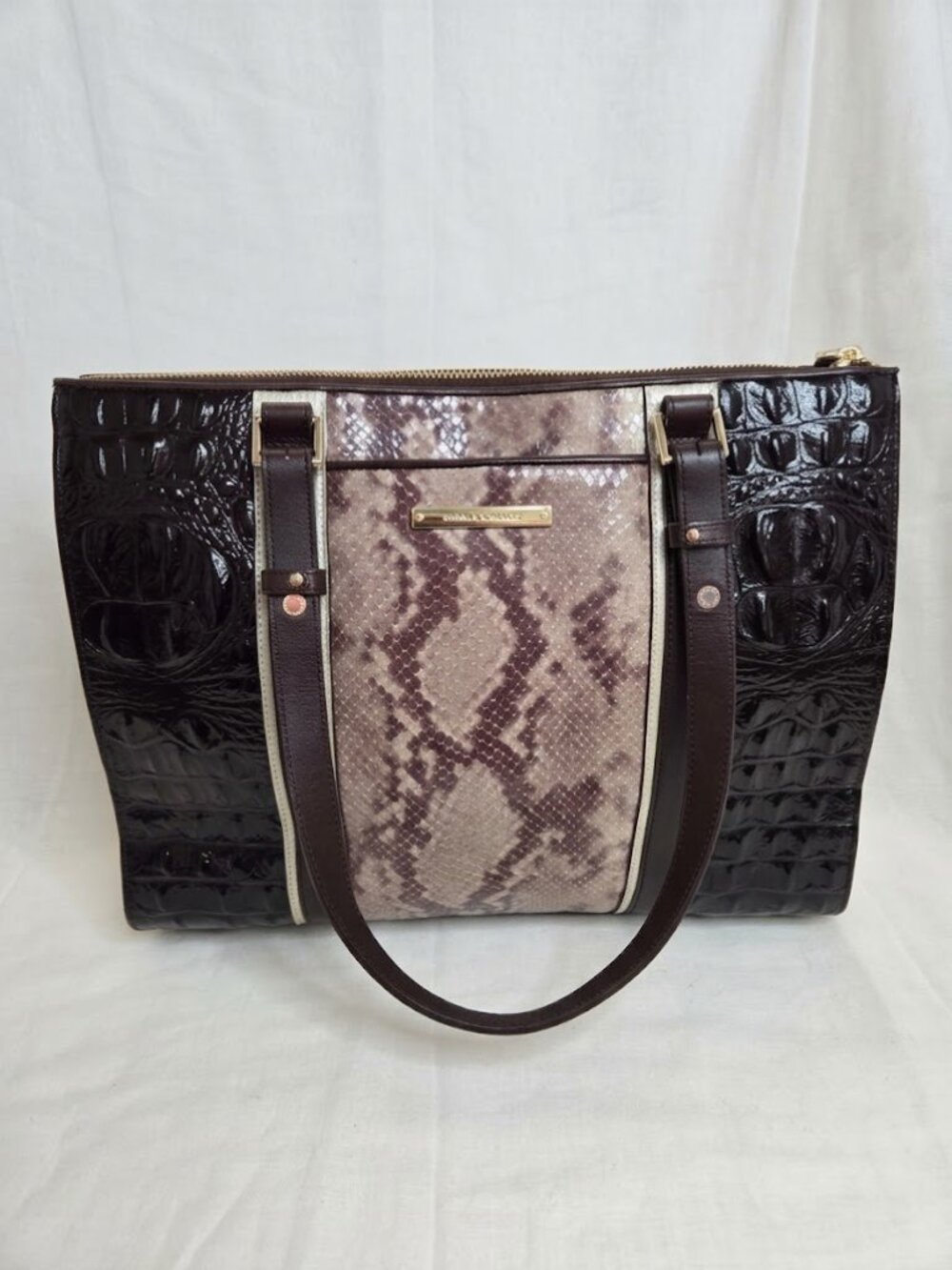 Brahmin Bailey Anywhere Tote Tortoise Seville Tri-Texture Leather LNC